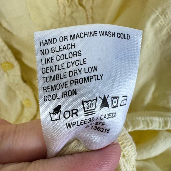 Woolrich 100% Cotton Yellow 3/4 Roll Tab Sleeve Embroidered Button Up Top Sz XL - Picture 8 of 8